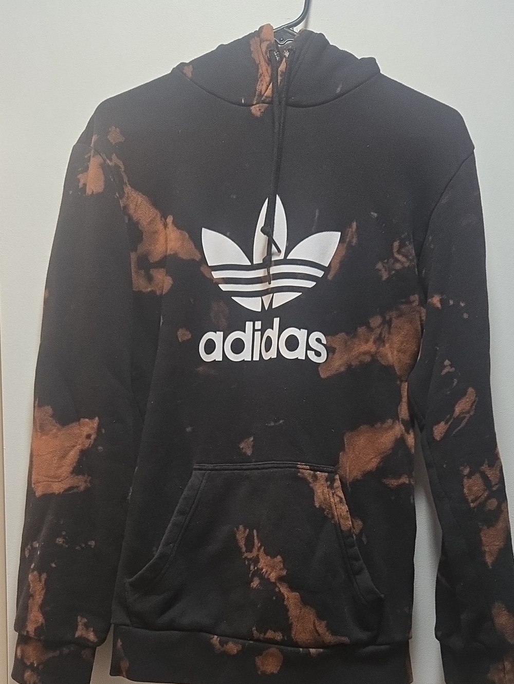 Adidas Originals Bleach Dye Tie Dye Trefoil Hoodie Black Orange Men's M